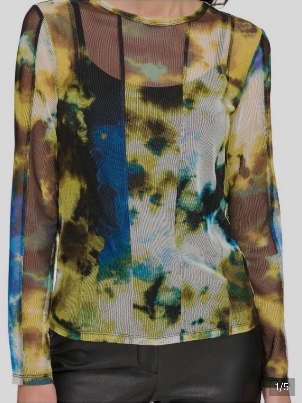 DKNY Sheer Tie-Dye Long Sleeve Mesh Top  with Built-In Cami